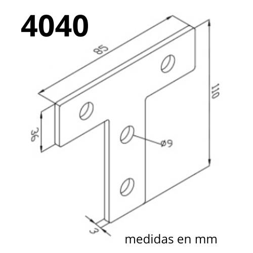 dimensiones conector en T 4040